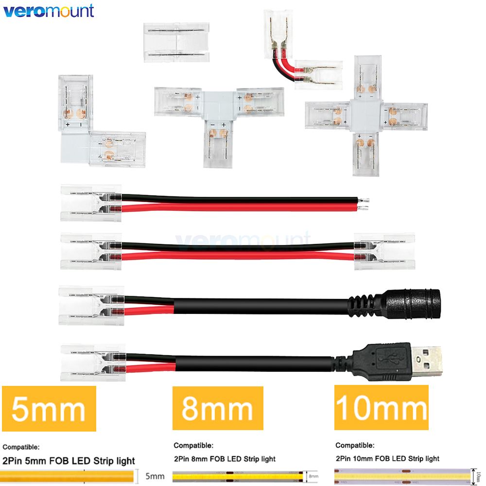 Led El Wire - LEDストリップライト,電源アダプター,迅速な無はんだ付け,5mm, 8mm, 10mm, 5x