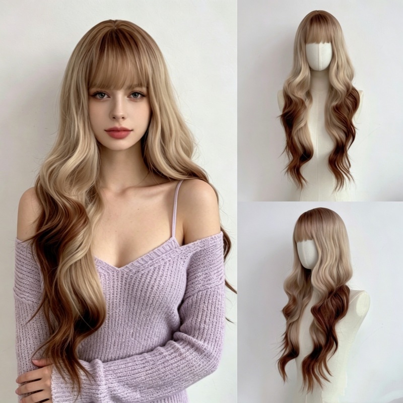 Wig Fiber Net - ヨーロッパとアメリカで人気の、自然な見た目のロングカールウィッグ。全体を覆うタイプで、ローズネットを使用し、マットな仕上がり。
