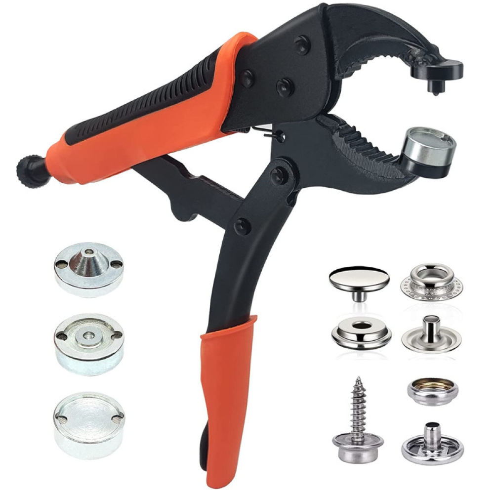 Snap Plier Setter - 手動式スナップボタン取り付けプライヤーセット。ステンレス製の留め具で、布、キャンバス、テント、革製品の製作や修理に使用できる工具。