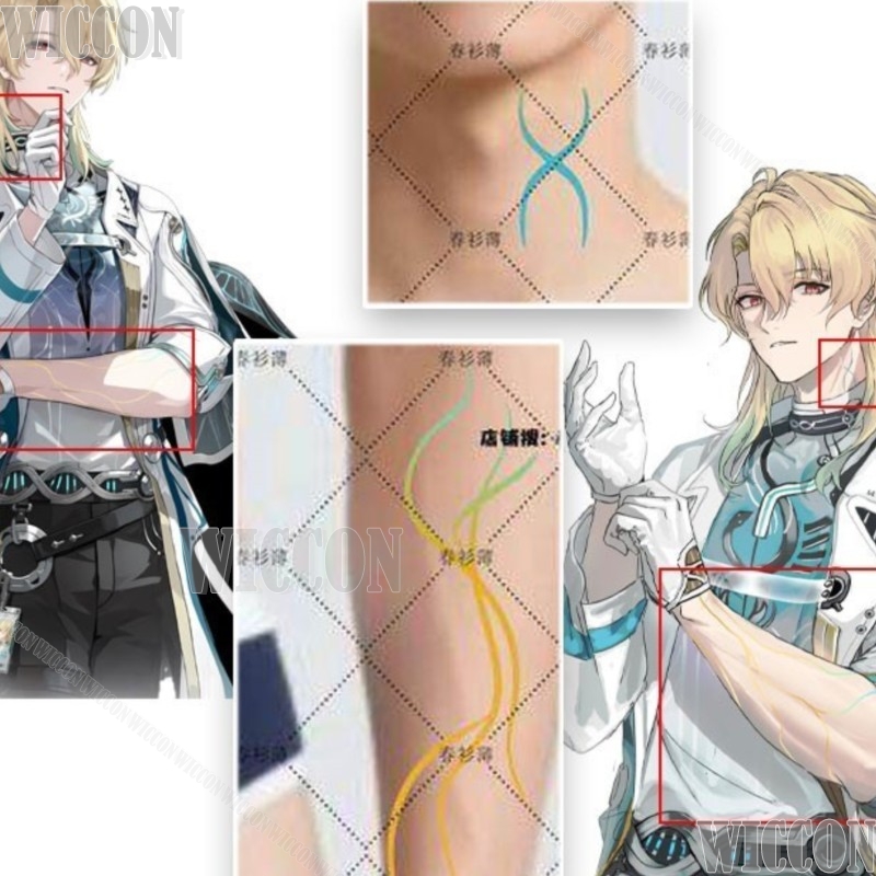Prop Para Cosplay - Wuthering Waves Luuk Herssen コスプレ一時的なタトゥーアームネックステッカー小道具バックタトゥーステッカー一時的なナヴィダードカーニバル