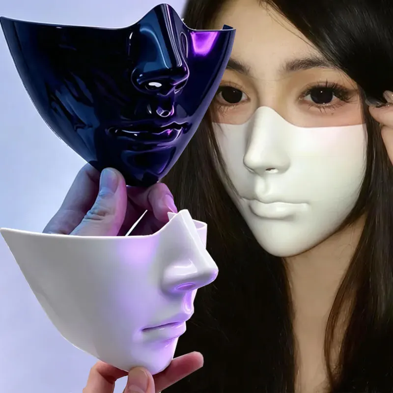 Cosplay Prop Painting - 傷跡を描いた半面マスク、コスプレ用、磁器製の顔面カバー、サイバーパンク風、機械的に精巧に作られた顔のパーツ、小道具。