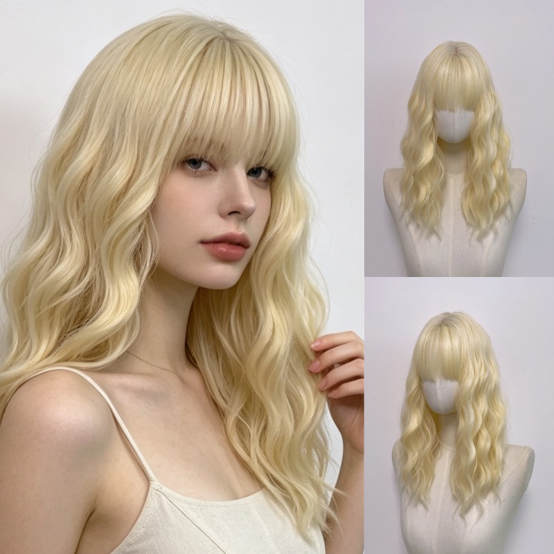 最も売れている女性用、エアリーな前髪、カールしたミディアムレ - Wig Fiber Net のレビューと価格