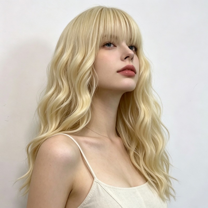最も売れている女性用、エアリーな前髪、カールしたミディアムレ - Wig Fiber Net のレビューと価格