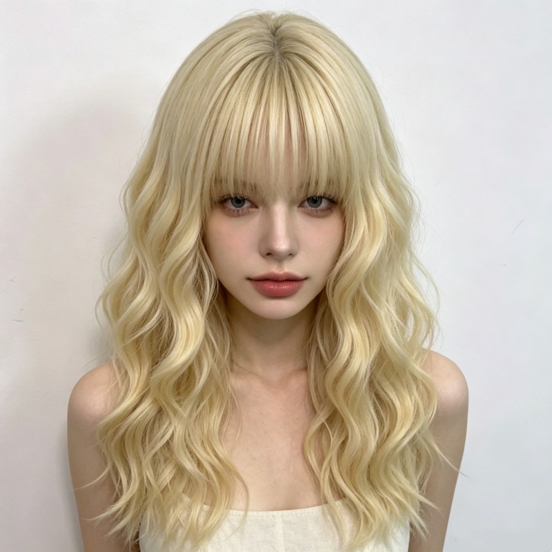 最も売れている女性用、エアリーな前髪、カールしたミディアムレ - Wig Fiber Net のレビューと価格