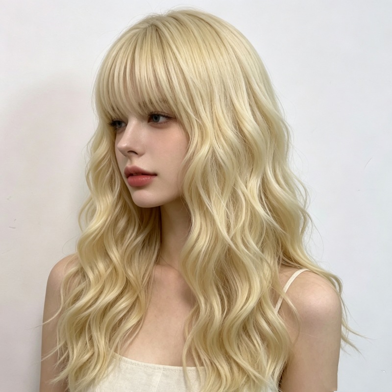 最も売れている女性用、エアリーな前髪、カールしたミディアムレ - Wig Fiber Net のレビューと価格