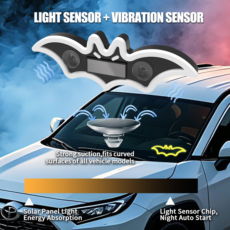 コウモリ柄の車用LEDカラフル三角窓ソーラー装飾ライト。配線 - Led El Wire のレビューと価格