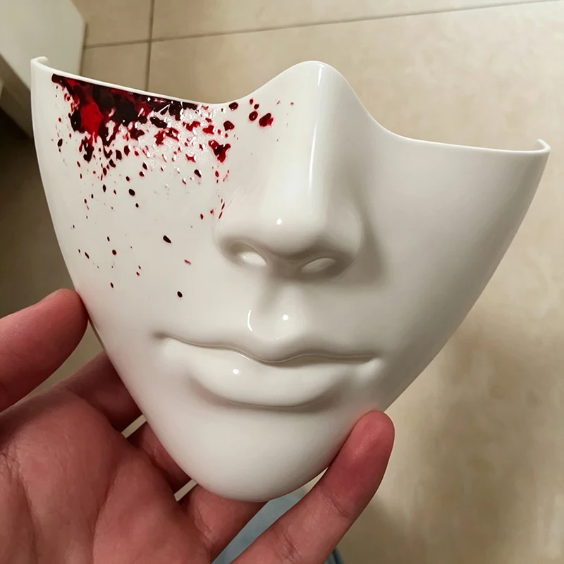 傷跡を描いた半面マスク、コスプレ用、磁器製の顔面カバー、サイ - Cosplay Prop Painting のレビューと価格